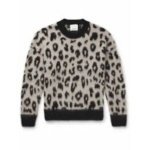 Isabel Marant tevy Leopard Print Mohair Blend Sweater Beige Black Mens Sz xs